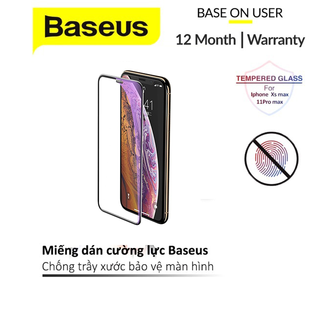 Kính cường lực Baseus Curved-screen độ cứng bề mặt 9H chống vân tay, chống ánh sáng xanh cho iPhone Xs Max/ 11Pro Max