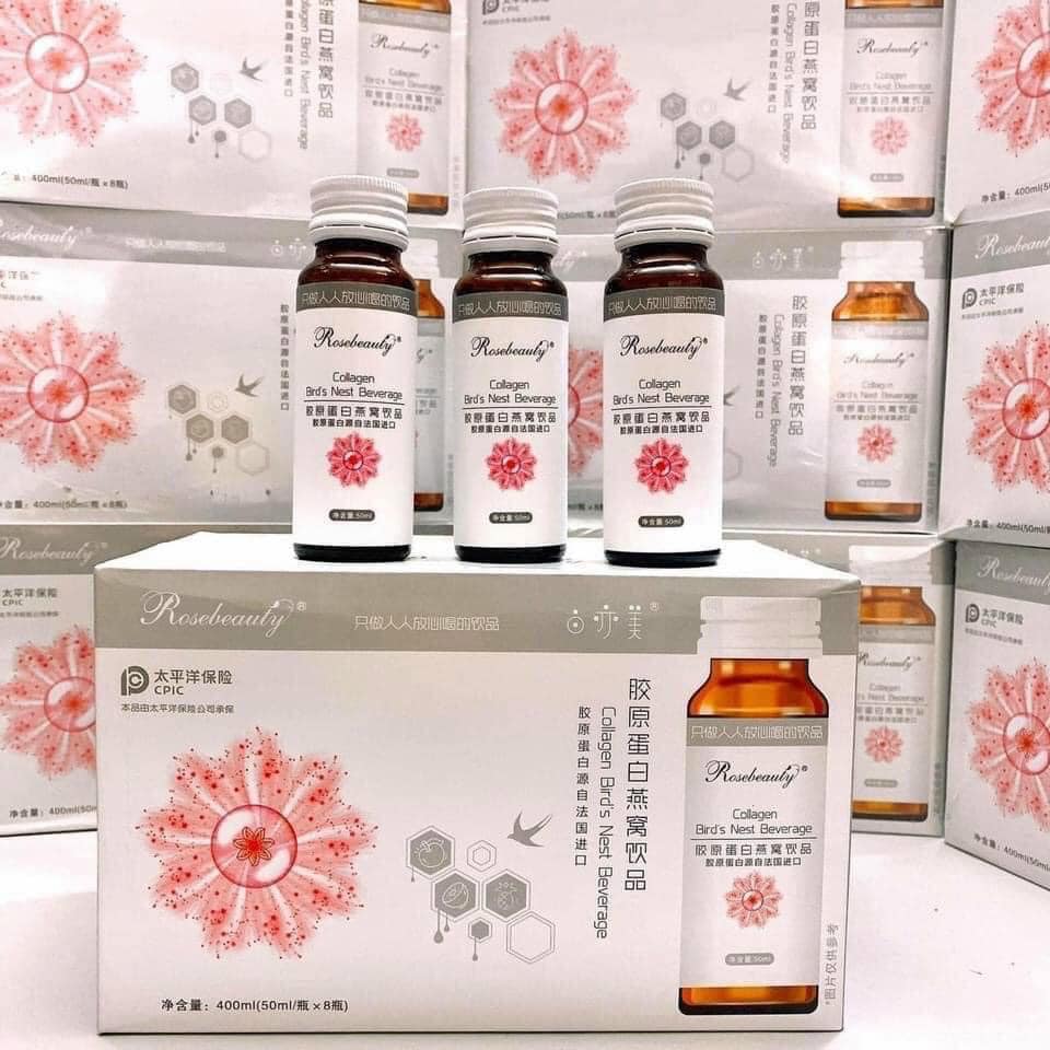[CHÍNH HÃNG] Nước Uống Trắng Da Rosebeauty Collagen Bird's Nest Beverage | Collagen Rose Beauty Trắng Da Nội Địa Trung [ 8 chai ] Chính Hãng | Collagen Yến Rose Beauty Trắng Da Chính Hãng Hộp 8 lọ x 50ml