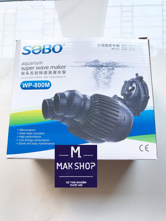 Máy Thổi Luồng, Tạo Sóng 2 đầu Sobo WP-800M 25W Cho Hồ Cá Cảnh, Tạo Dòng Chảy, Đẩy Phân,1 Công Đôi Việc