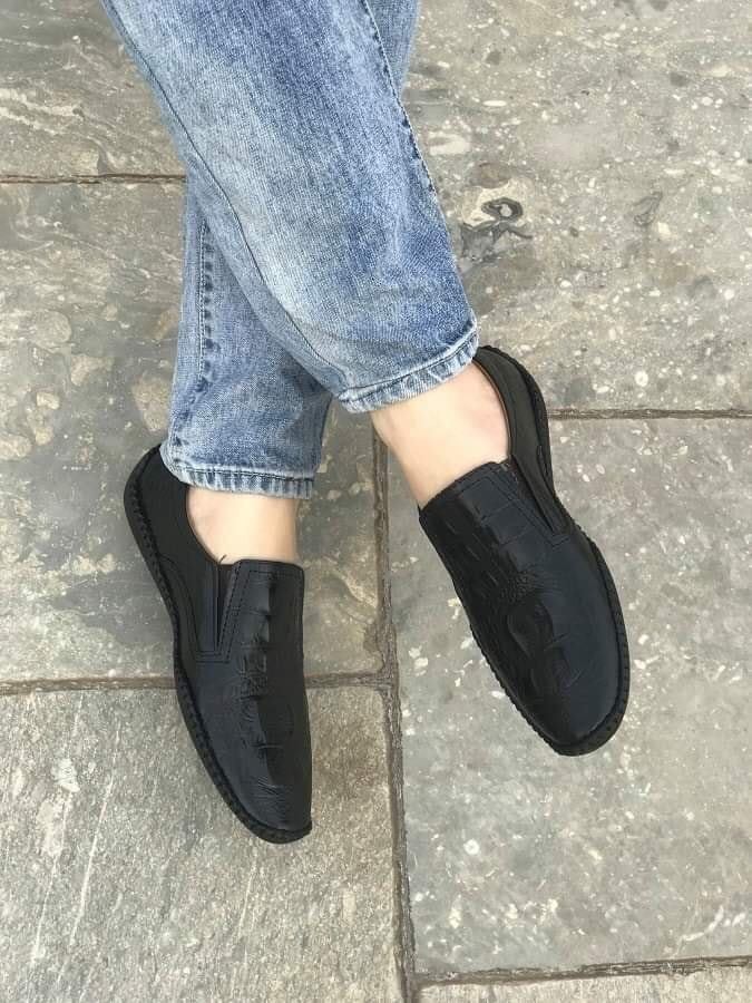 Giày nam da bò vân cá sấu màu ĐEN