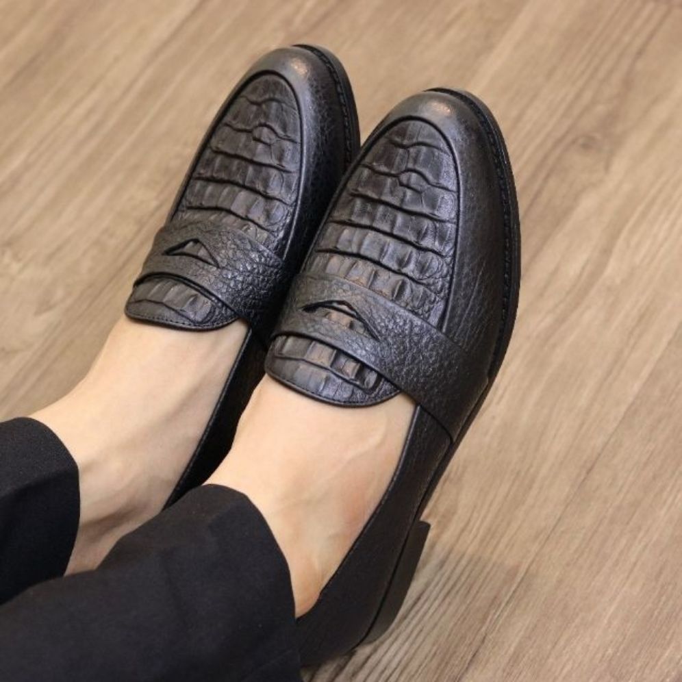 Giày lười nam dập vân đế cao da bò thật lên dáng đẹp