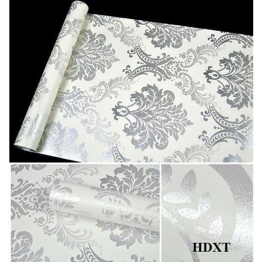 10m giấy dán tường họa tiết châu âu bạc