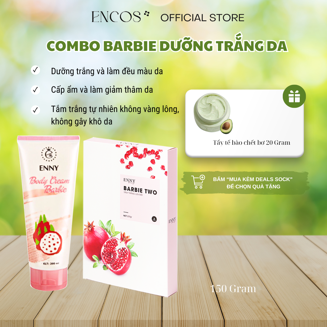 Combo kem dưỡng trắng da barbie và tắm trắng lựu đỏ barbie enny hàng chính hãng 2024