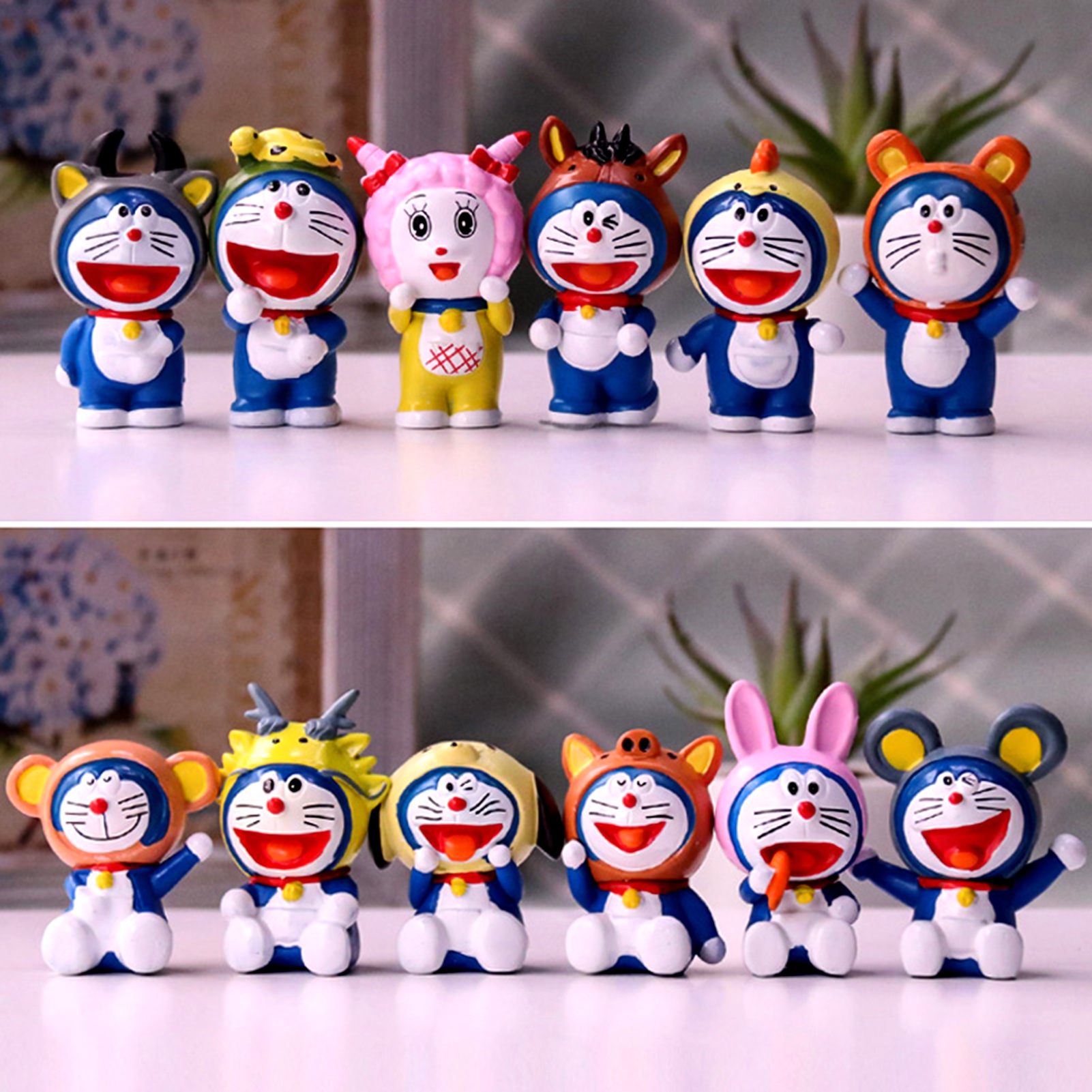 ASTELLA 12 Cái/Bộ Con Số Phim Hoạt Hình, Hoàng Đạo Thiết Kế Trang Trí, Đồ Chơi Mô Hình Doraemon PVC Cho Trẻ Em