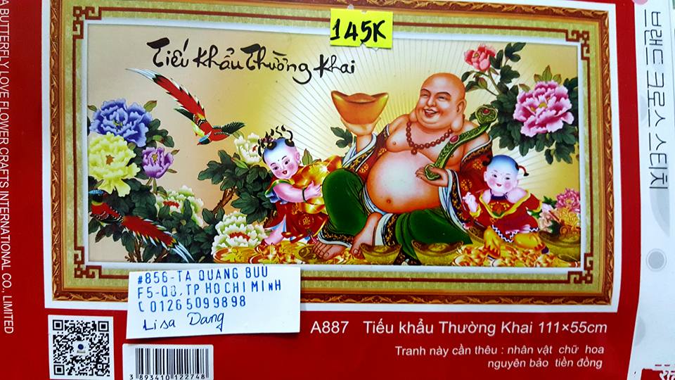 Tranh thêu PHẬT DI LẠC 111x55cm chưa thêu 3D a887