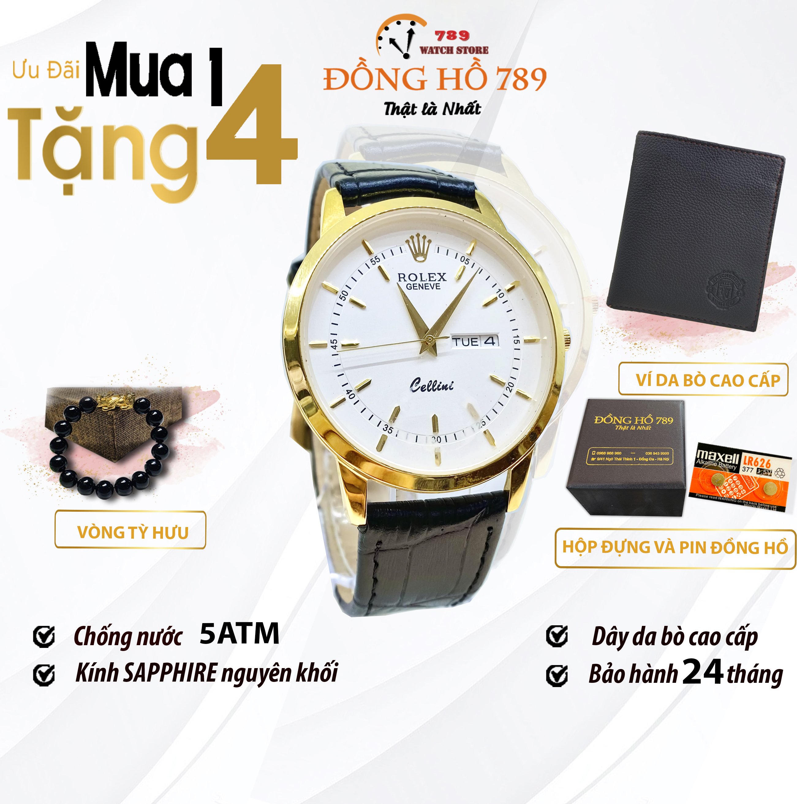 [KHUYẾN MẠI KHỦNG] TẶNG Vòng Đá tỳ Hưu + 2 pin AG4 + 1 Ví da cao cấp Khi Mua Đồng Hồ Nam R0LEX R028 Dây Da Chống Xước, Chống Nước