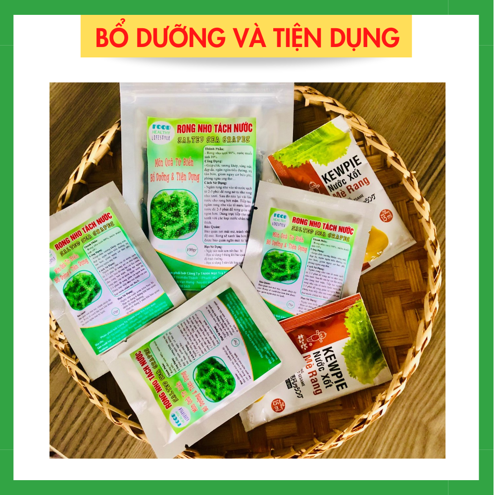 [ Rong nho giá rẻ] rong nho tách nước nở ra như rong nho tươi, ăn kèm nước xốt mè rang rang, bổ dưỡng tiện dụng