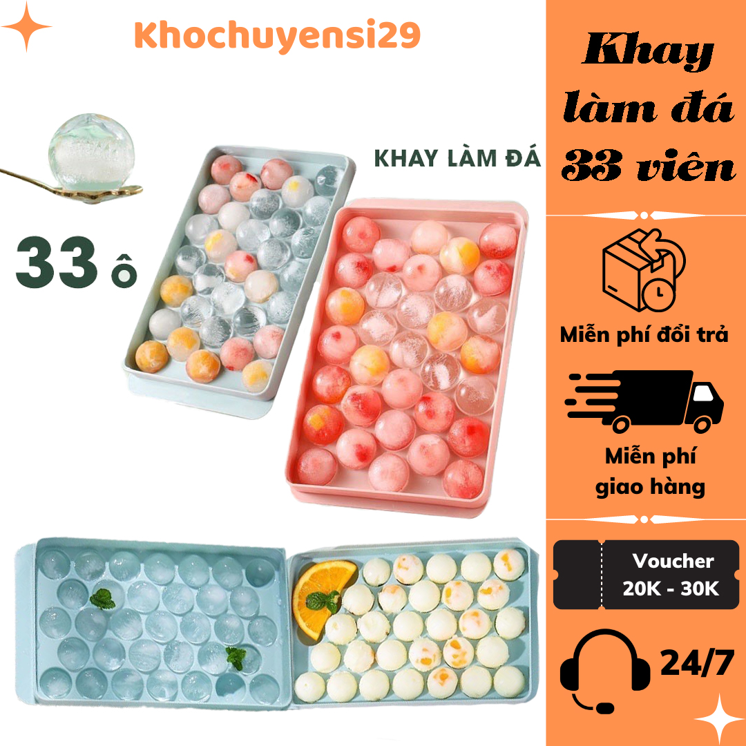 Khay Làm Đá Thông Minh Hình Tròn 33 Viên Làm Đá Làm Thạch Làm Kem Hình Tròn