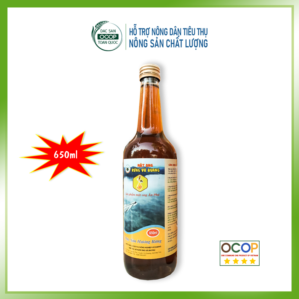 Mật ong rừng chai sành 650ml, mật ong nguyên chất từ rừng Vũ Quang