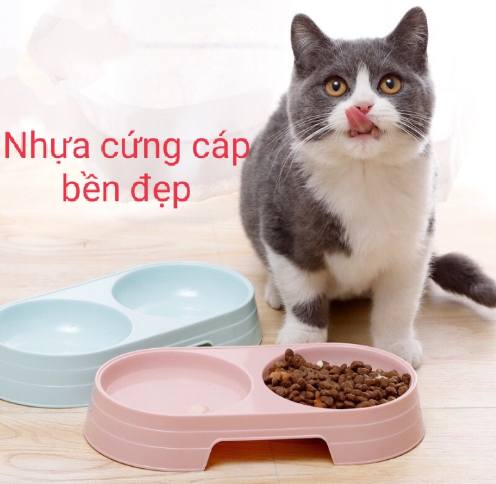 Bát nhựa đôi đựng thức ăn cho chó mèo - Hàng nhựa tốt cứng cáp bền đẹp