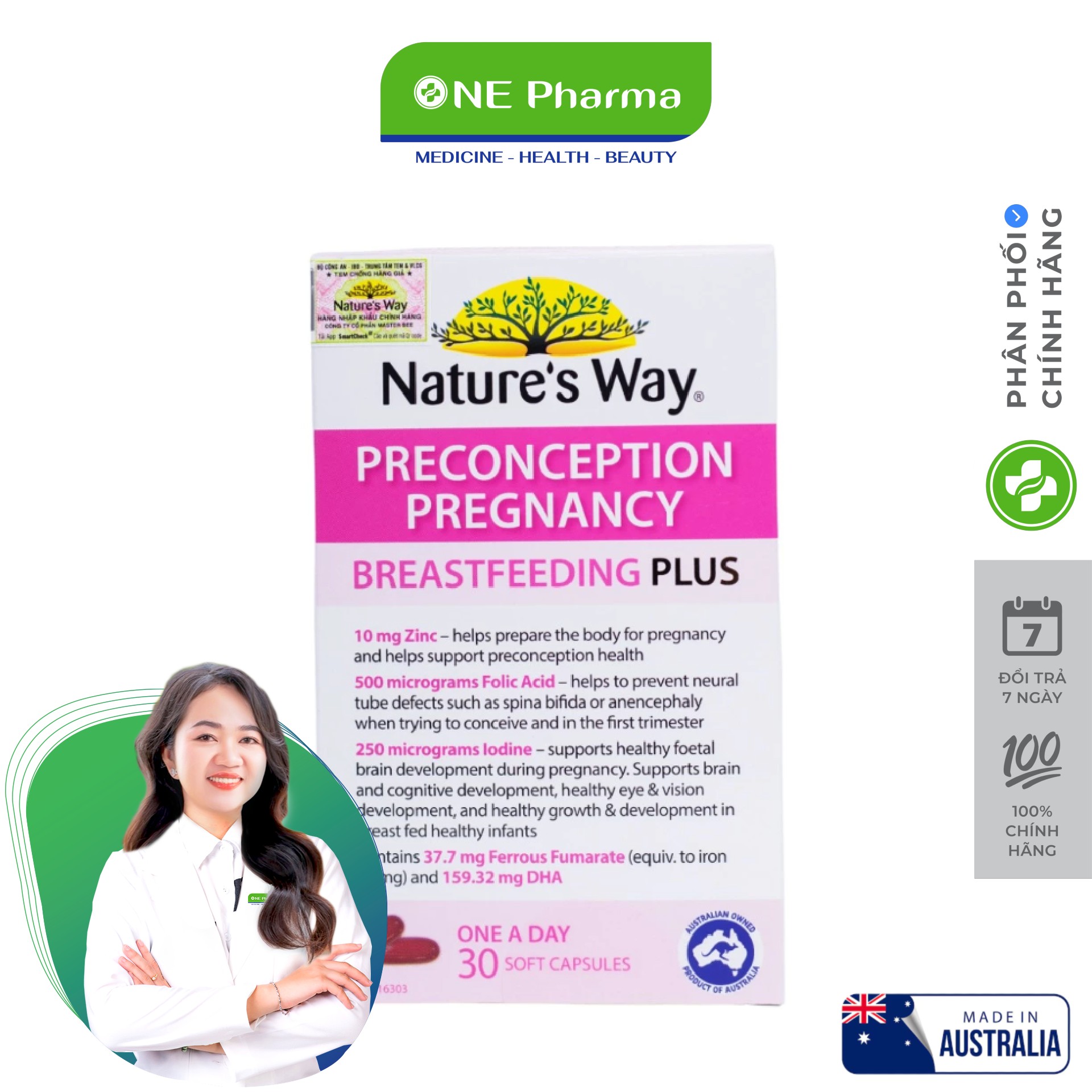 Viên Uống Nature's Way PreConception Pregnancy Bổ Sung DHA, EPA, Vitamin Và Khoáng Chất Trước, Trong Và Sau Thai Kỳ - 30 Viên