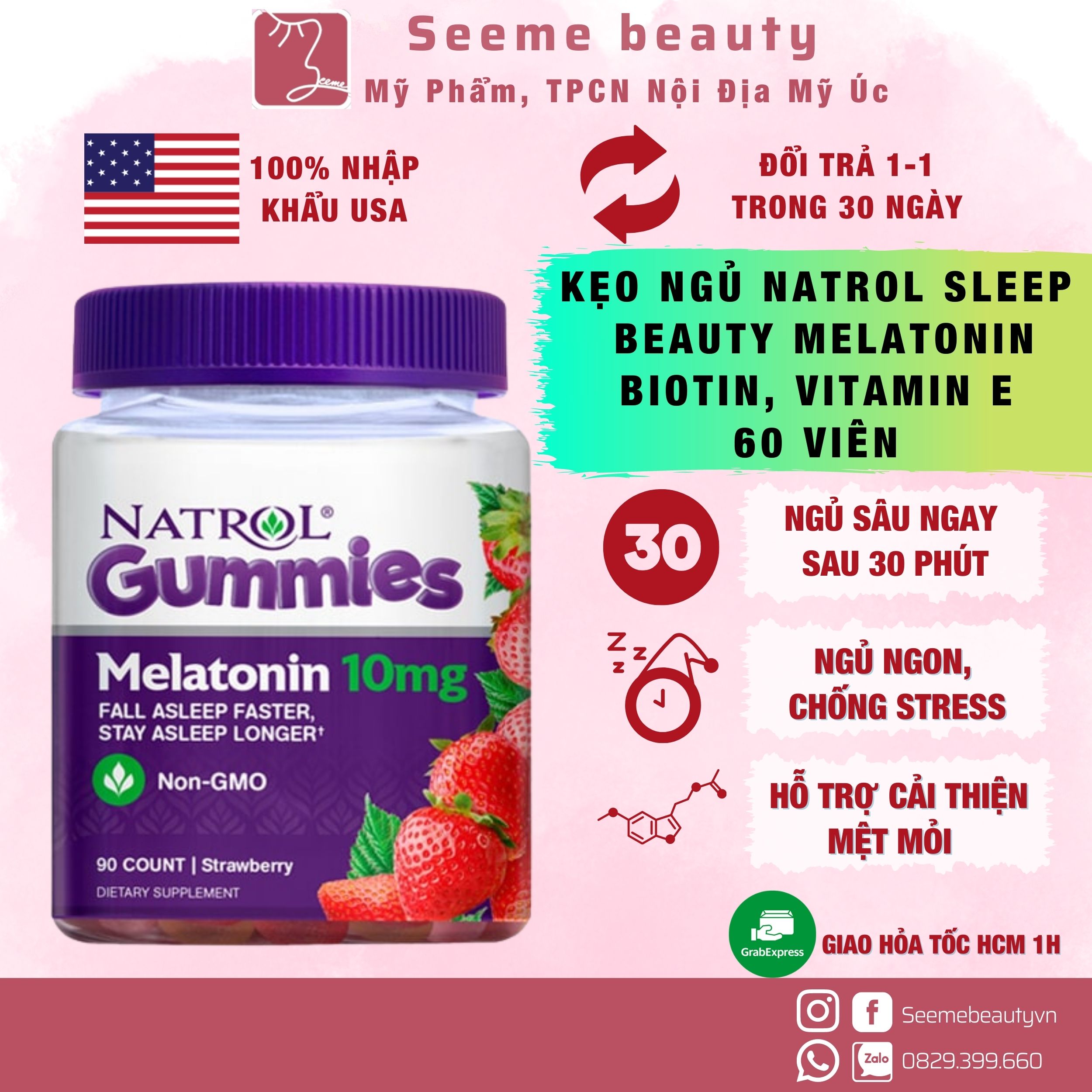 Kẹo Dẻo Ngủ Ngon Natrol Melatonin Sleep Gummies 5mg 10 mg 90v 140v 180v