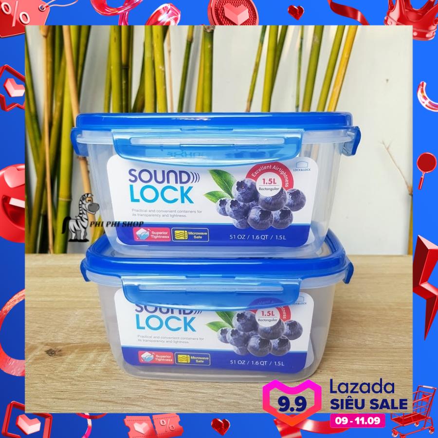 Set 2 hộp bảo quản lock&lock sound lock dung tích 1.5l hình chữ nhật lep552
