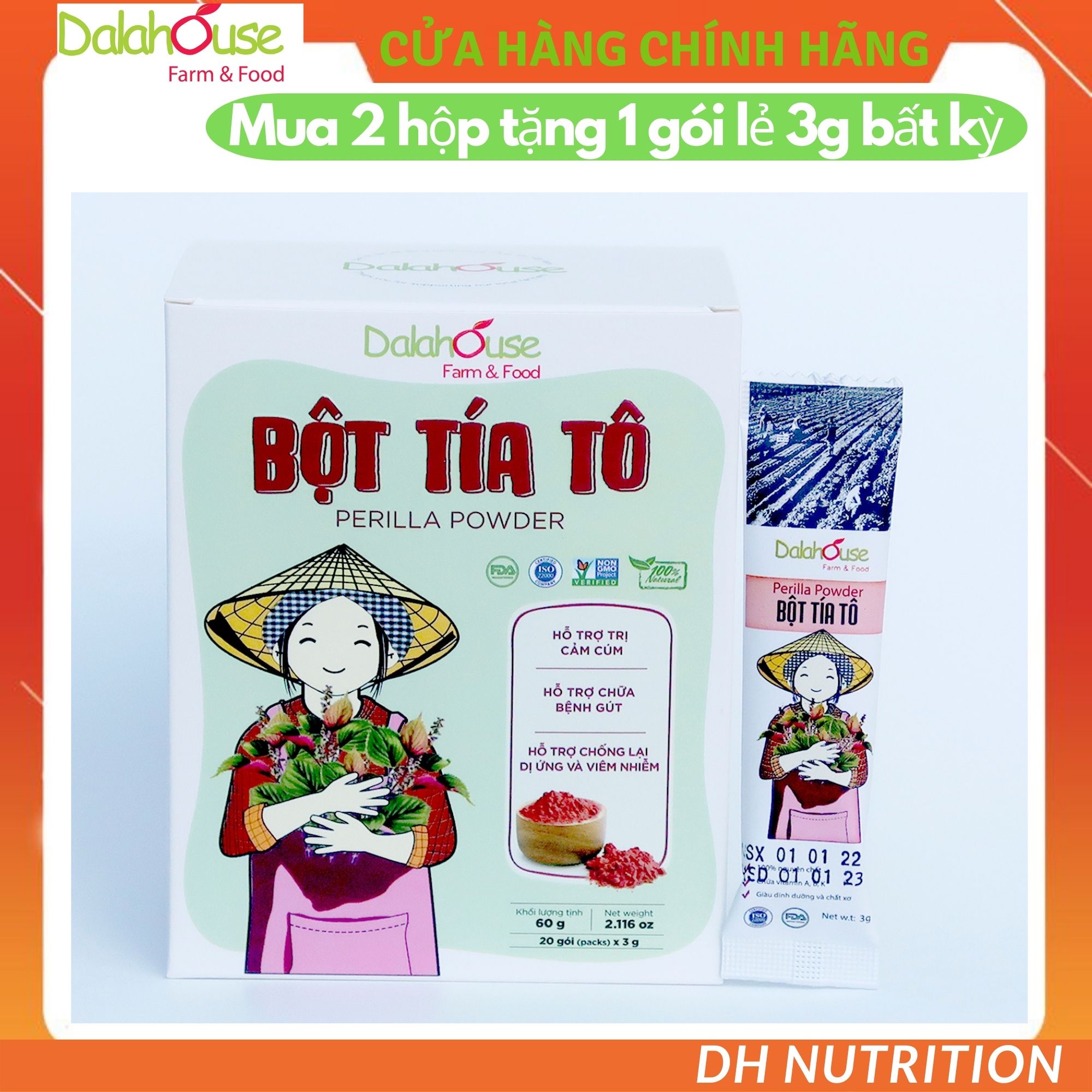Bột tía tô nguyên chất sấy lạnh Dalahouse hộp 20 gói x 3g