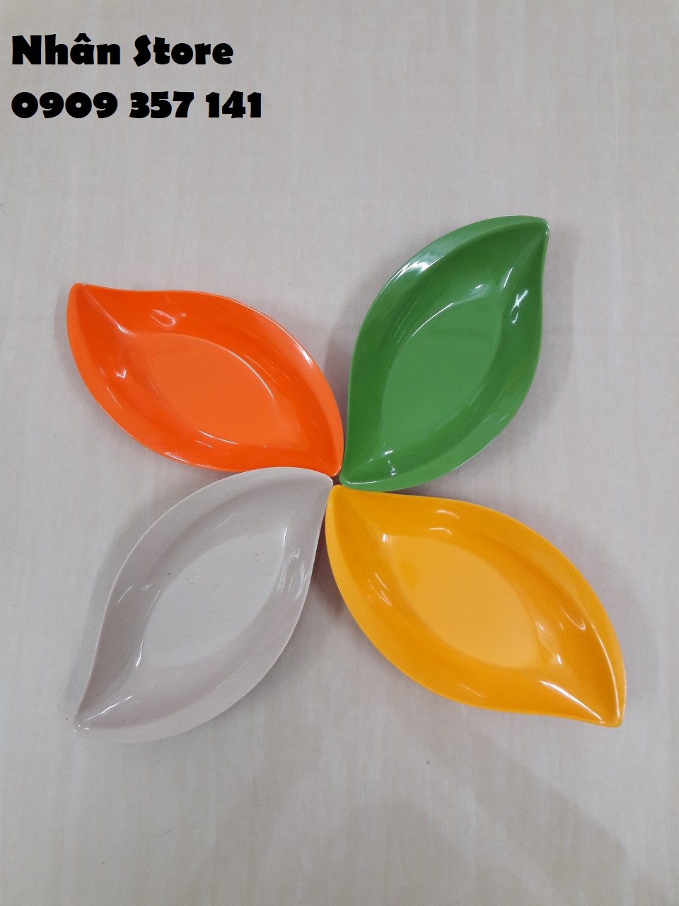 Dĩa chiếc lá melamine đủ 4 màu dày dặn