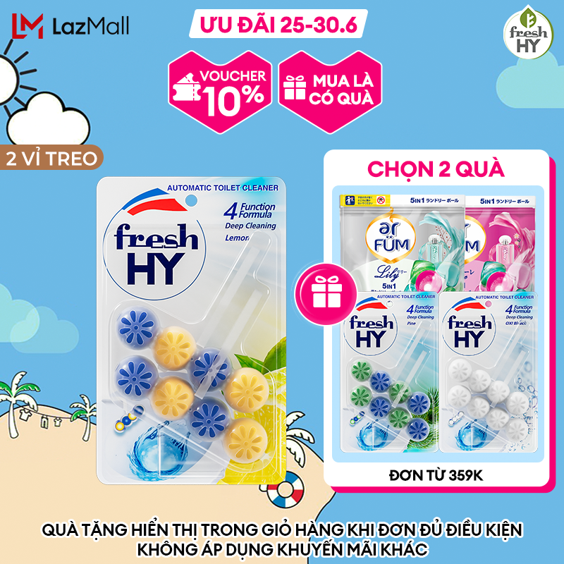 Viên Tẩy Bồn Cầu Fresh HY 350 Lần Xả, Làm Sạch Khuẩn & Ngăn Ngừa Mảng Bám, Khử Mùi Và Lưu Hương Thơm Mát (2 Vỉ Treo)