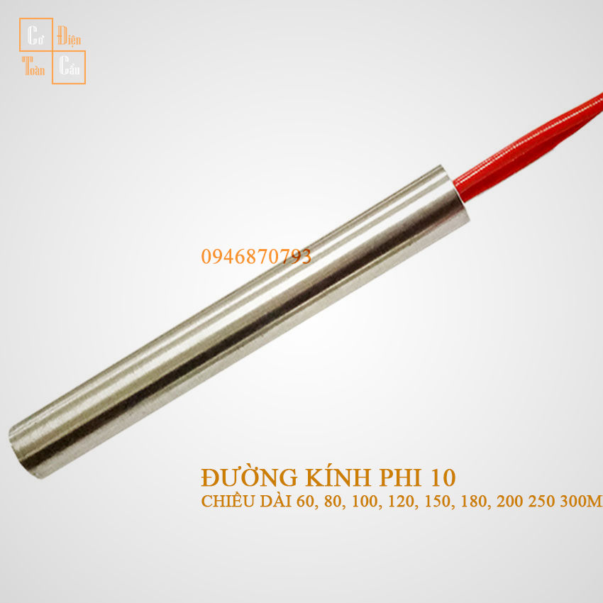 Phi 10 điện trở 1 đầu, điện trở đầu khuôn, que gia nhiệt, ti nhiệt, điện trở khô 1 đầu, điện trở đốt nóng