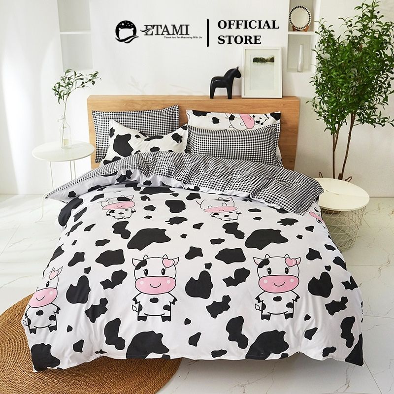 Bộ chăn ga gối đệm cao cấp ETAMI cotton poly con bò sữa cute  bo chun drap giường ga trải giường P05