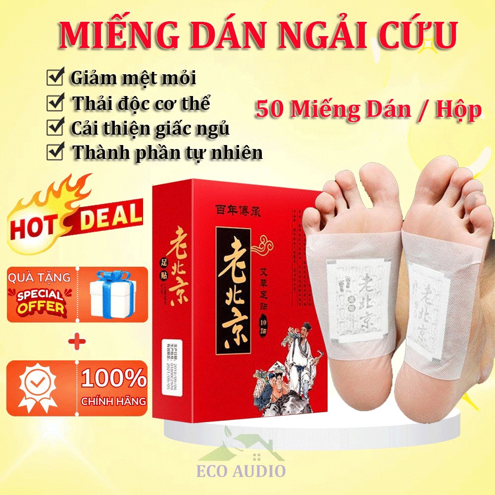 Miếng dán ngải cứu, Miếng dán chân thải độc Bắc Kinh thành phần ngải cứu, than tre, dấm tre, vỏ cam và một số vị gia truyền giúp lưu thông máu giảm mệt mỏi ngủ ngon giấc và trẻ hóa làn da, HỘP 50 MIẾNG DÁN