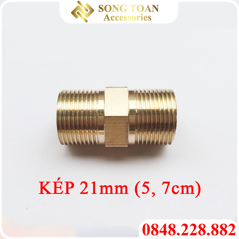 Kép thau đều hai đầu ren ngoài G1/2 21 DN15 dài 5, 7.5cm Bằng đồng (Brasle hexagon nipple) Man ren