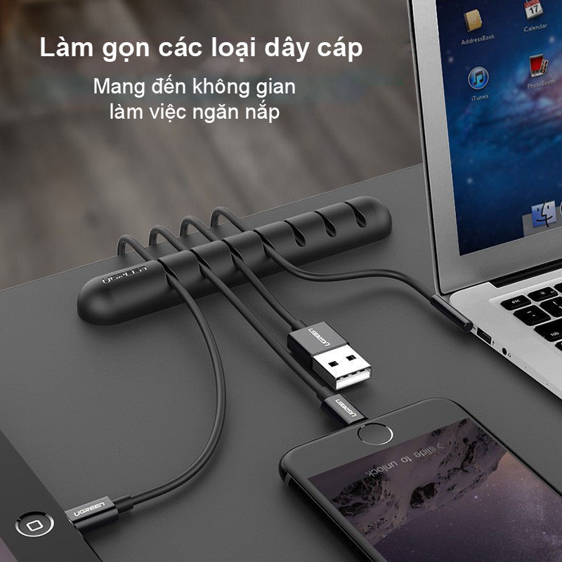 Giá đỡ kẹp dây sạc điện thoại, dây âm thanh, dây cáp mạng... 4 khe cài và 7 khe cài UGREEN LP114 Giá đỡ kẹp dây sạc điện thoại, dây âm thanh, dây cáp mạng... 4 khe cài và 7 khe cài UGREEN LP114