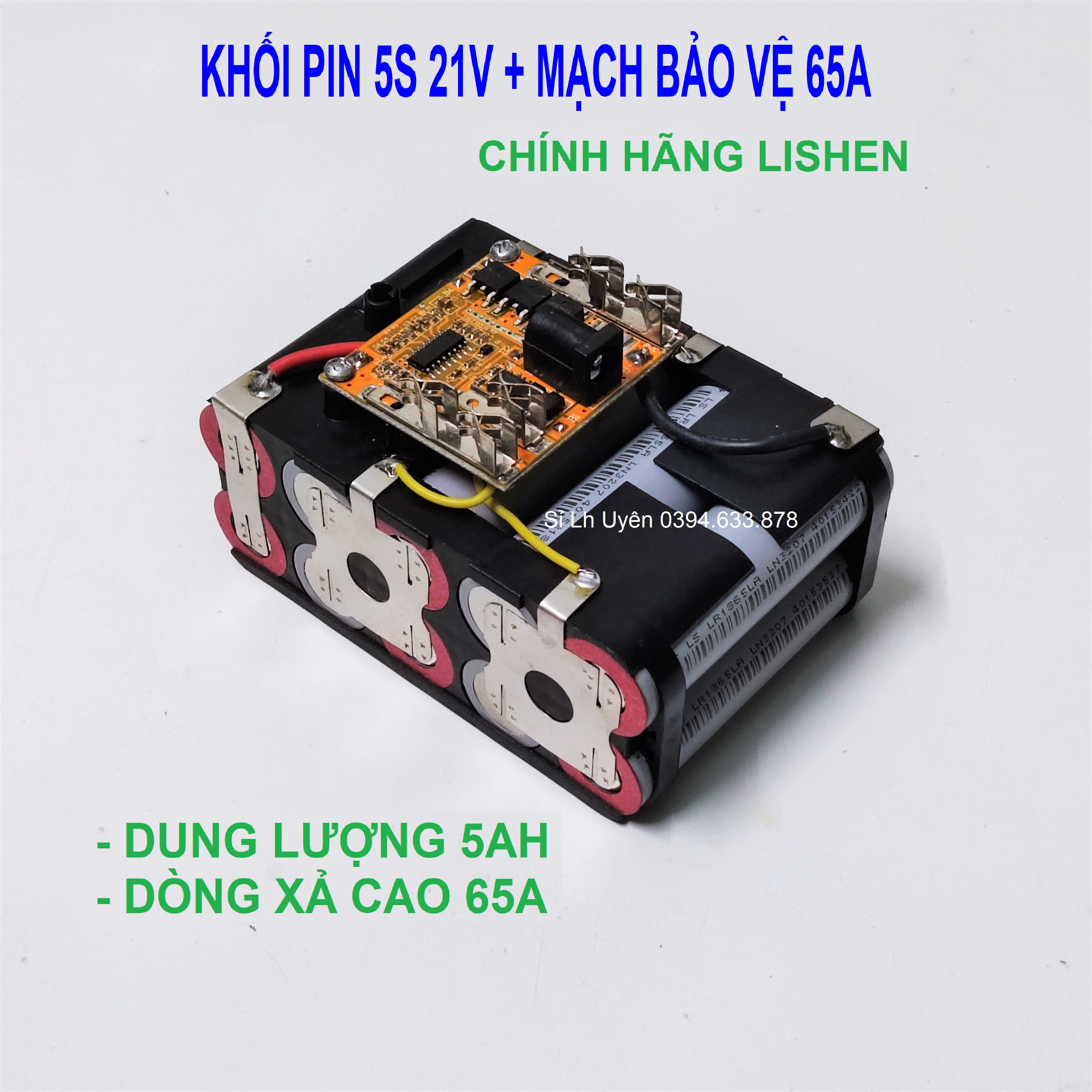 . khối pin 5s 21v 5ah xả cao 65a. được đóng từ 10 cell pin lishen xám + mạch bảo vệ makita 5s 21v 65a - điện tử hồng uyên