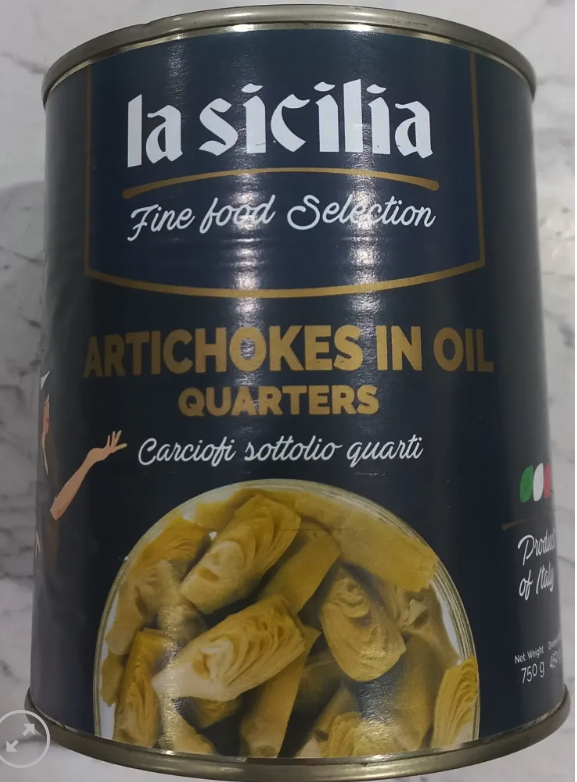 Atiso ngâm dầu. Artichoke Quarters in oil 750g. Expiry date: 2028