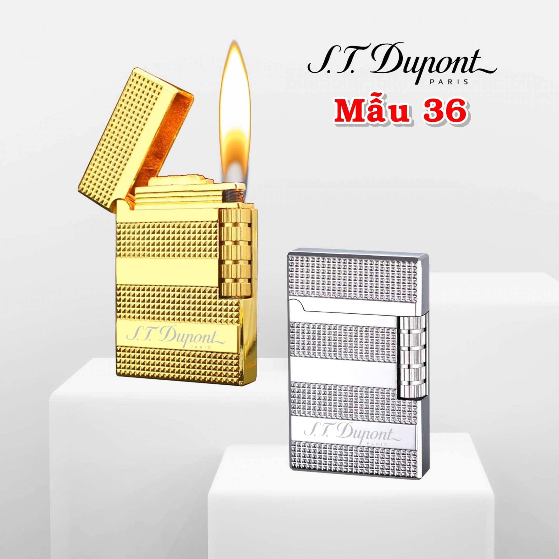 Bật lửa dupont vân kim cương 3 sọc ngang m-36 xài gas