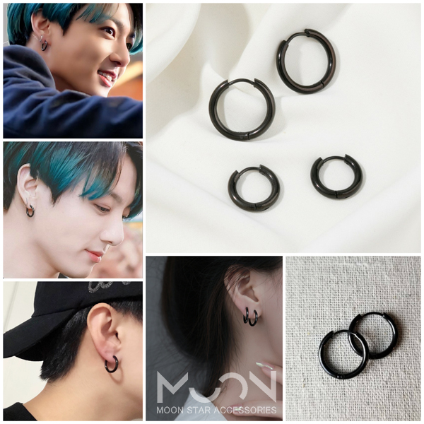1 Cặp Bông tai khoen tròn màu đen nhiều size dày 2.5mm phụ kiện trang sức unisex top trend bán chạy khuyến mãi hot idol bts hàn quốc tiktok - moon store acc
