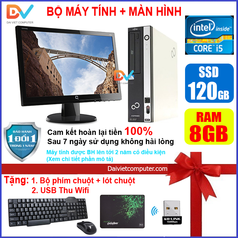 [Trả góp 0%]Bộ máy tính đồng bộ Fujitsu + Màn hình 18.5 inch Pentium G620 / Core i5 2320 / Ram 4GB - 8GB / SSD 120GB - 240GB [QUÀ TẶNG: Bộ phím chuột + USB thu wifi +  bàn di chuột] FUI52 - LDV