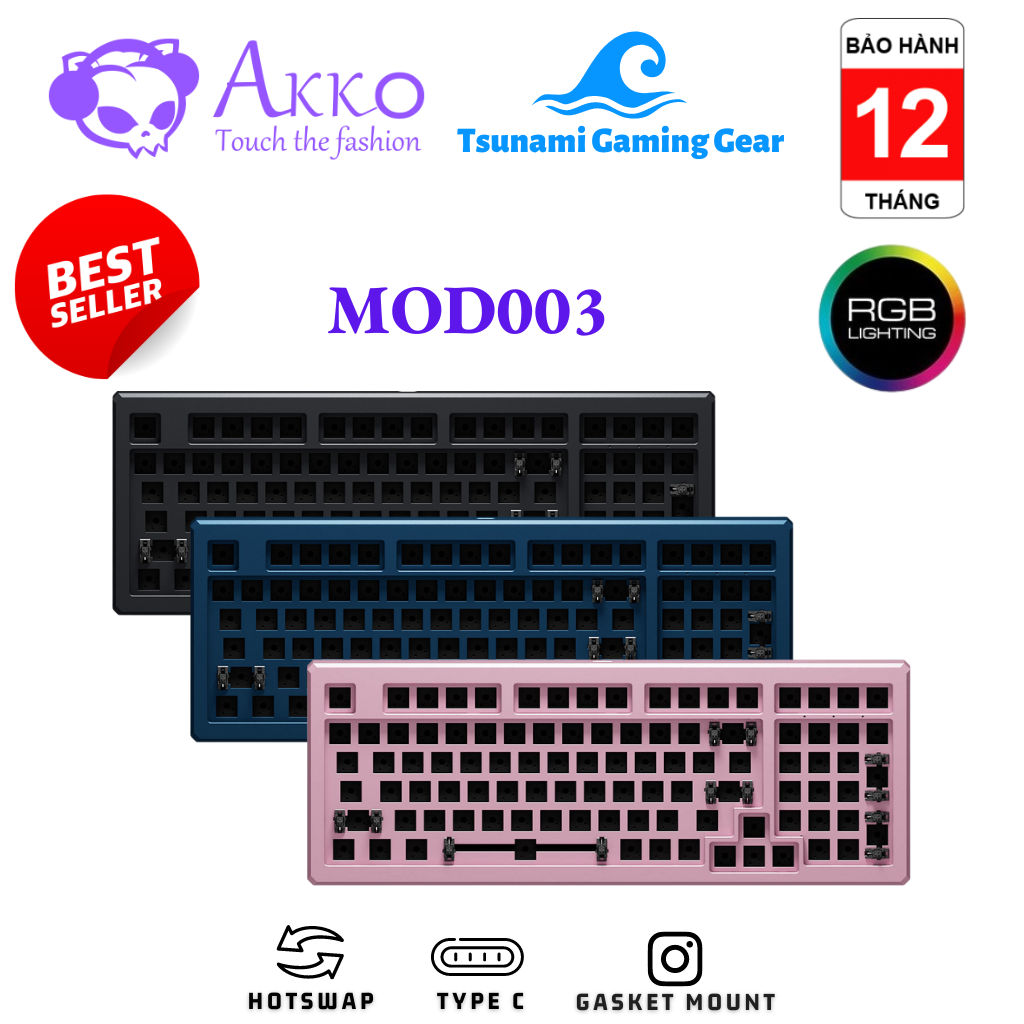 Bộ kit phím cơ akko designer studio – mod003 rgb/ hotswap 5 pin/ gasket mount, sẵn foam - bh 12 tháng