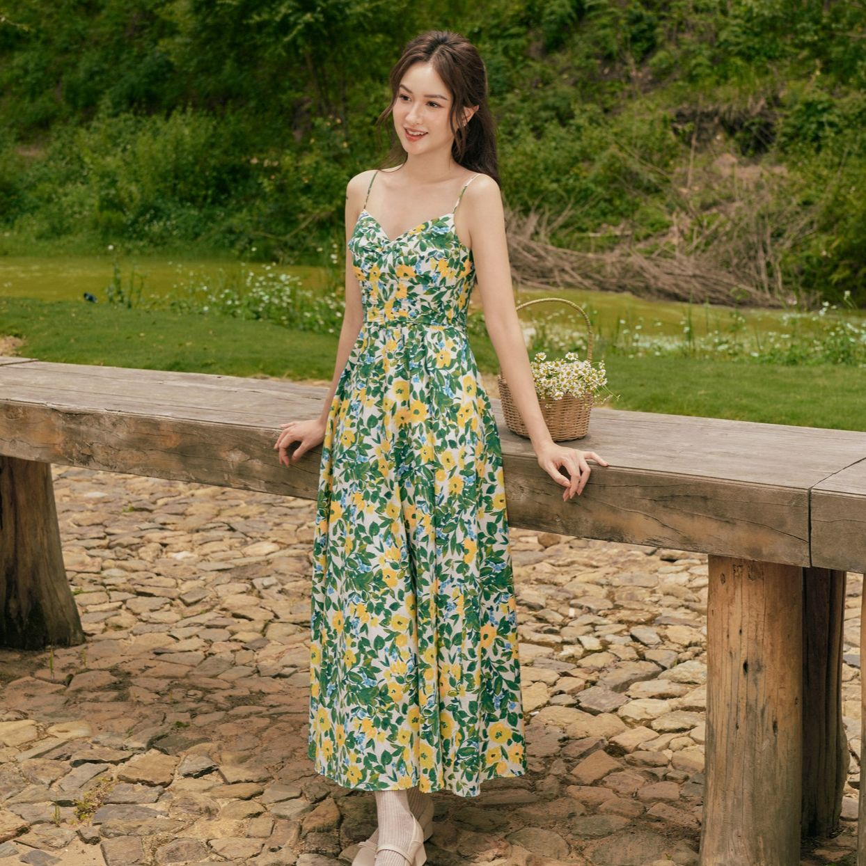 Olv - đầm maxi hoa 2 dây claudia fleur dress