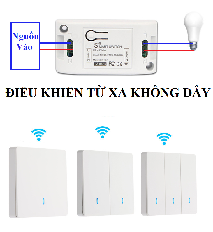 Công tắc từ xa điều khiển từ xa bật tắt đèn quạt RF86 xuyên tường đa năng tiện dụng an toàn thiết kế sang trọng lắp đặt dễ dàng, công tắc thông minh