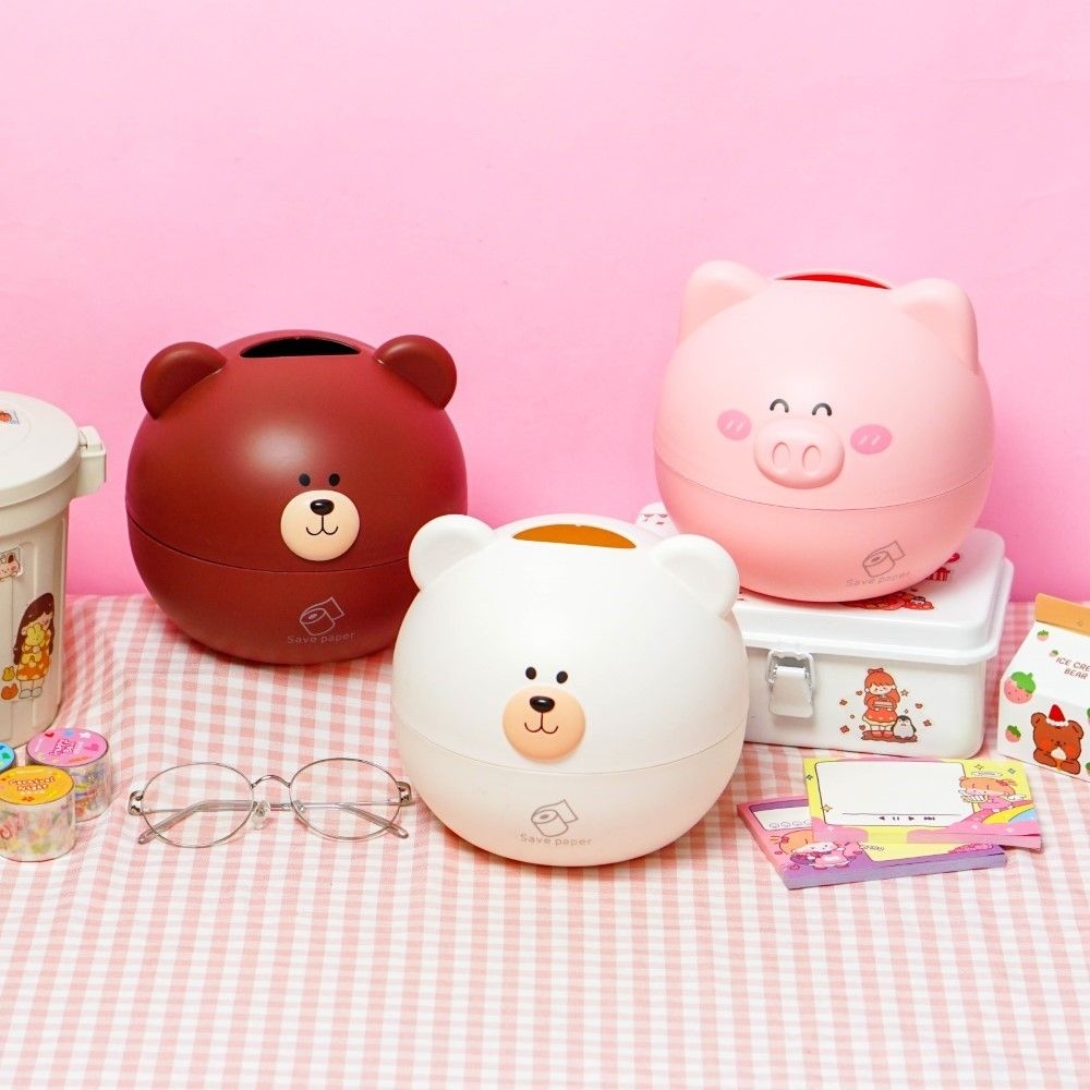 Hộp đựng khăn giấy hình chú gấu, heo con đáng yêu phong cách dễ thương Hộp khăn giấy rút