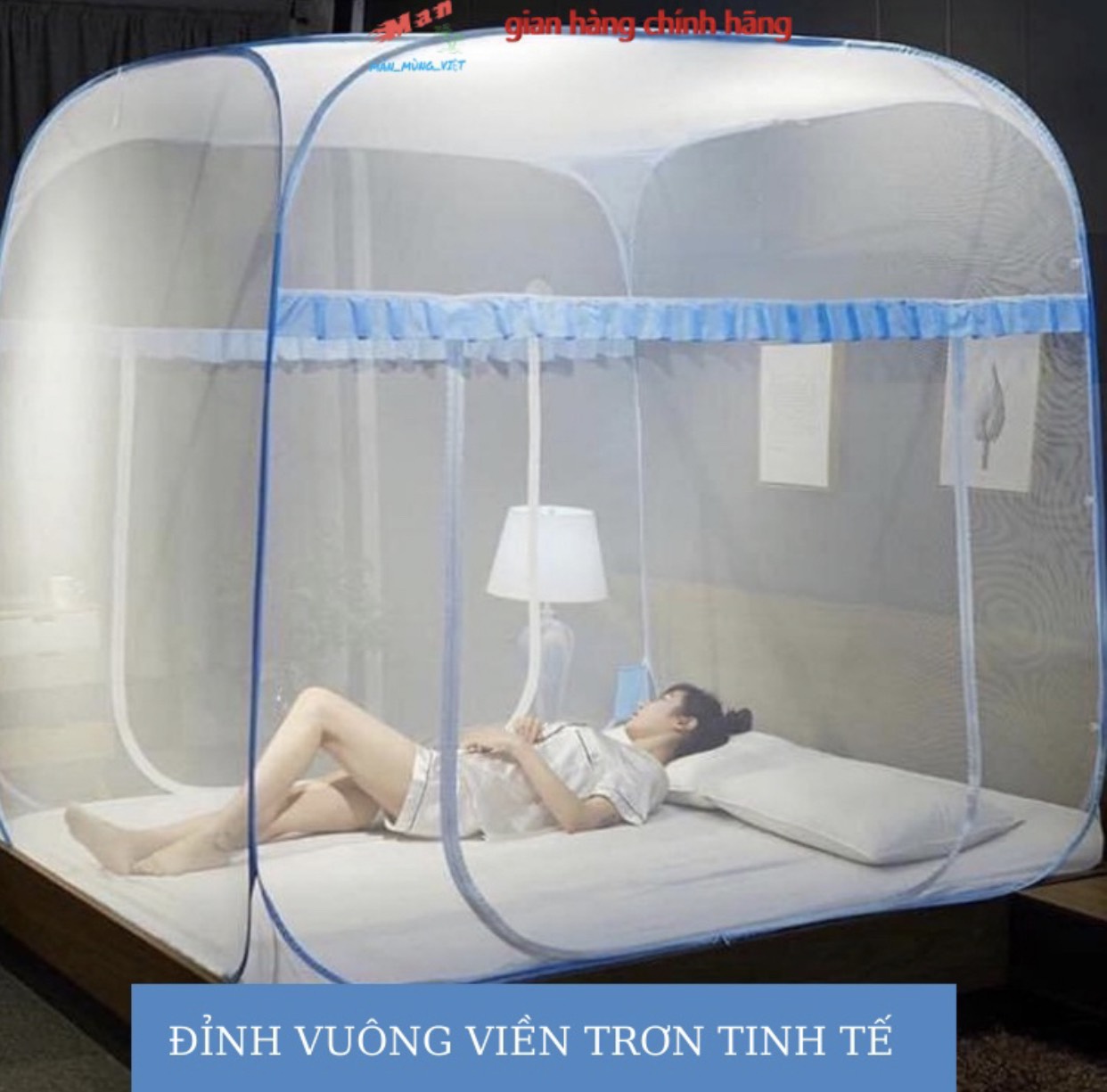 Màn Chụp Đỉnh Vuông Anh Thu, Mùng chụp tự bung gấp gọn chống muỗi hiệu quả