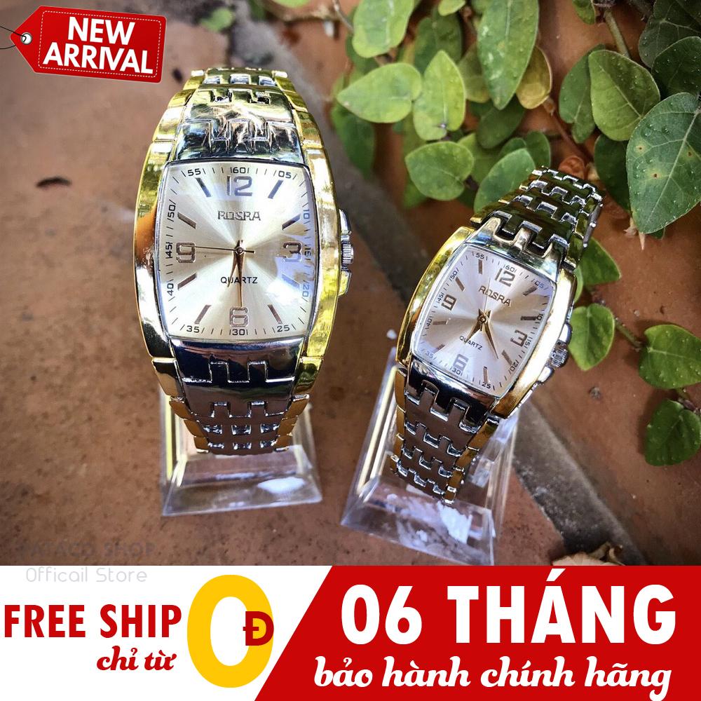 Đồng hồ thời trang nam nữ ROSRA R72, Đồng hồ đôi, Dây kim loại cao cấp, Mặt chữ nhật sang trọng, đẳng cấp