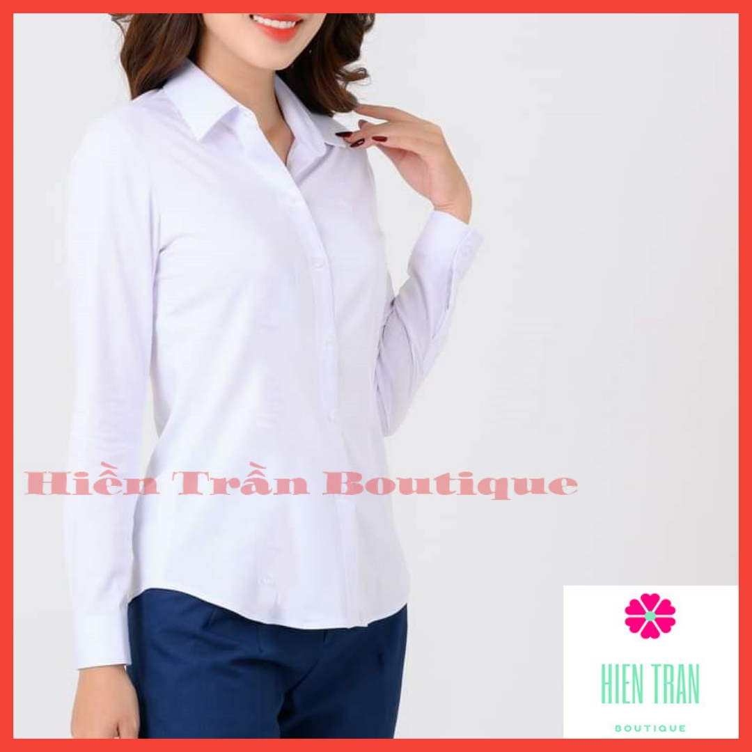 Áo sơ mi nữ tay dài phong cách Hàn Quốc, dáng suông, vải chống nhăn-hientranboutique