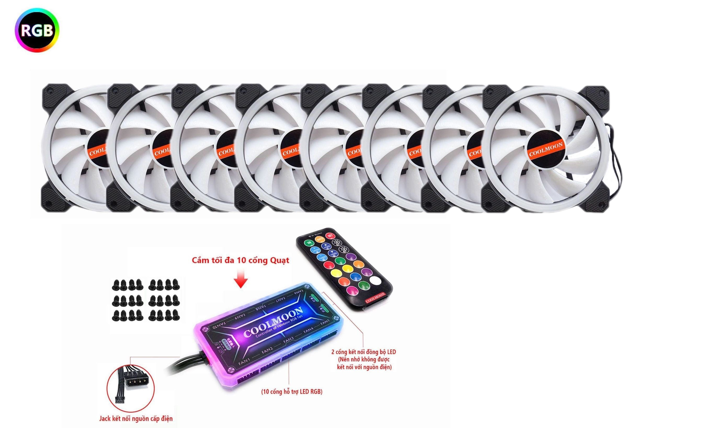 Bộ kit 8 fan led rgb v2 coolmoon - có hub rgb