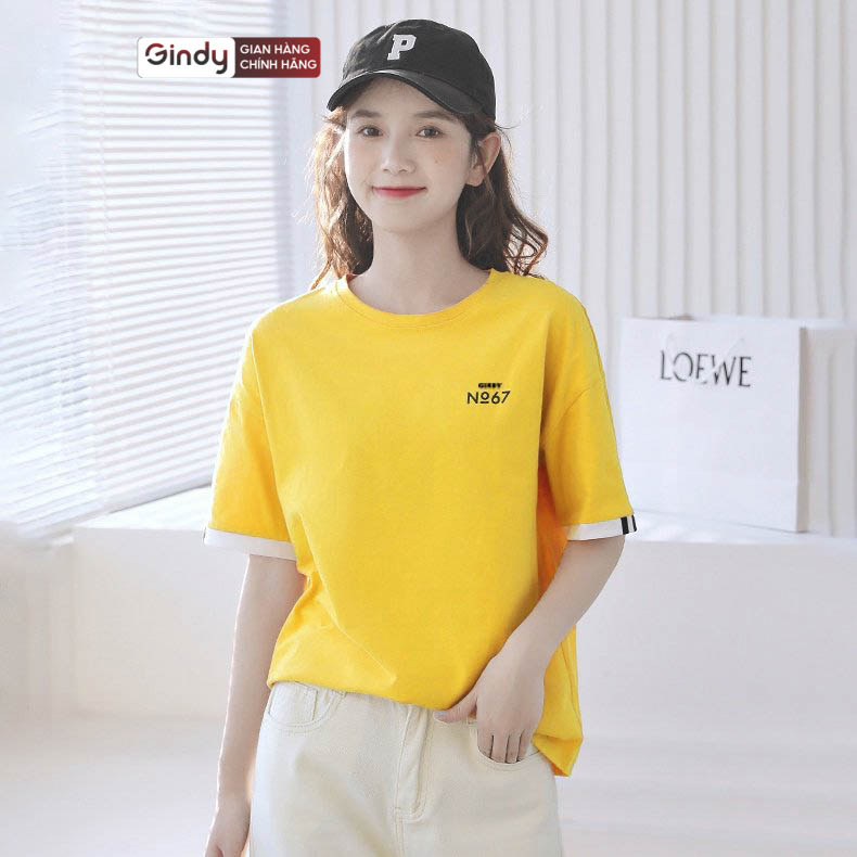 Áo thun tay lỡ unisex form rộng local brand GINDY 100% cotton thoáng mát phông cổ tròn dáng rộng Tshirt thời trang nam nữ ulzzang oversize A6142