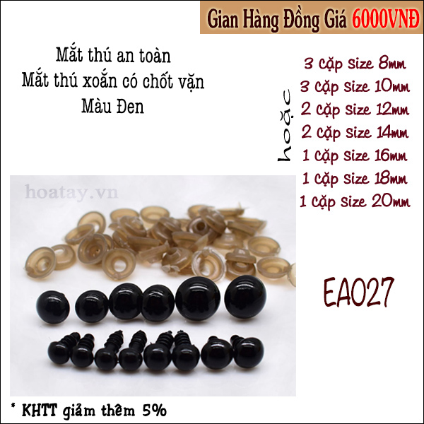 Mắt thú an toàn - mắt thú đuôi xoắn có chốt vặn màu đen ea027