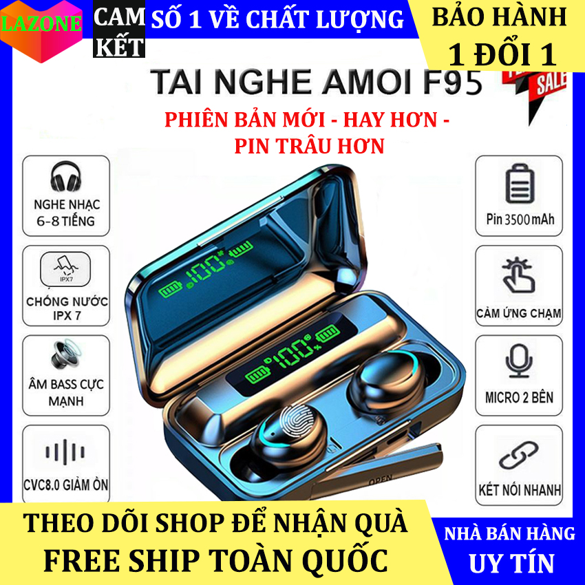 Tai Nghe Bluetooth F9 Pro Tai Nghe Không Dây F9 5 Pin Siêu Trâu Dock Sạc Kiêm Sạc Dự Phòng Cho Điện Thoại Tai Nghe Nhét Tai Không Dây Bluetooth, Tai Nghe Bluetooth Mini - Tai Nghe i7s, i9s, i11s, Amoi f9 Dùng Cho Cá
