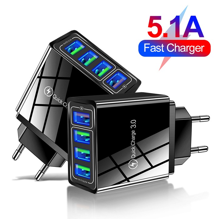 Củ Sạc Nhanh 20W Hỗ Trợ Mọi Dòng Máy Quick Charge 3.0 Chip Sạc Thông Minh Không Nóng Máy Chống Nước IPX7 4 Cổng Nhiều Chế Độ Sạc, Củ Sạc Iphone, củ sạc nhanh android, bộ sạc nhanh