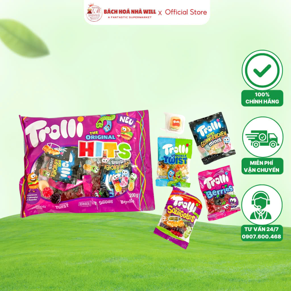 Kẹo Dẻo Trolli The Original HITS 200G Chua Chaa, Ngọt Ngọt Cho Những Bé Nhác Ăn Hoa Quả