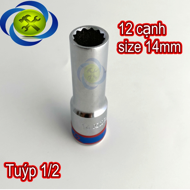 Tuýp 1/2 inch 14mm 12 cạnh màu trắng loại dài kingtony 423014m