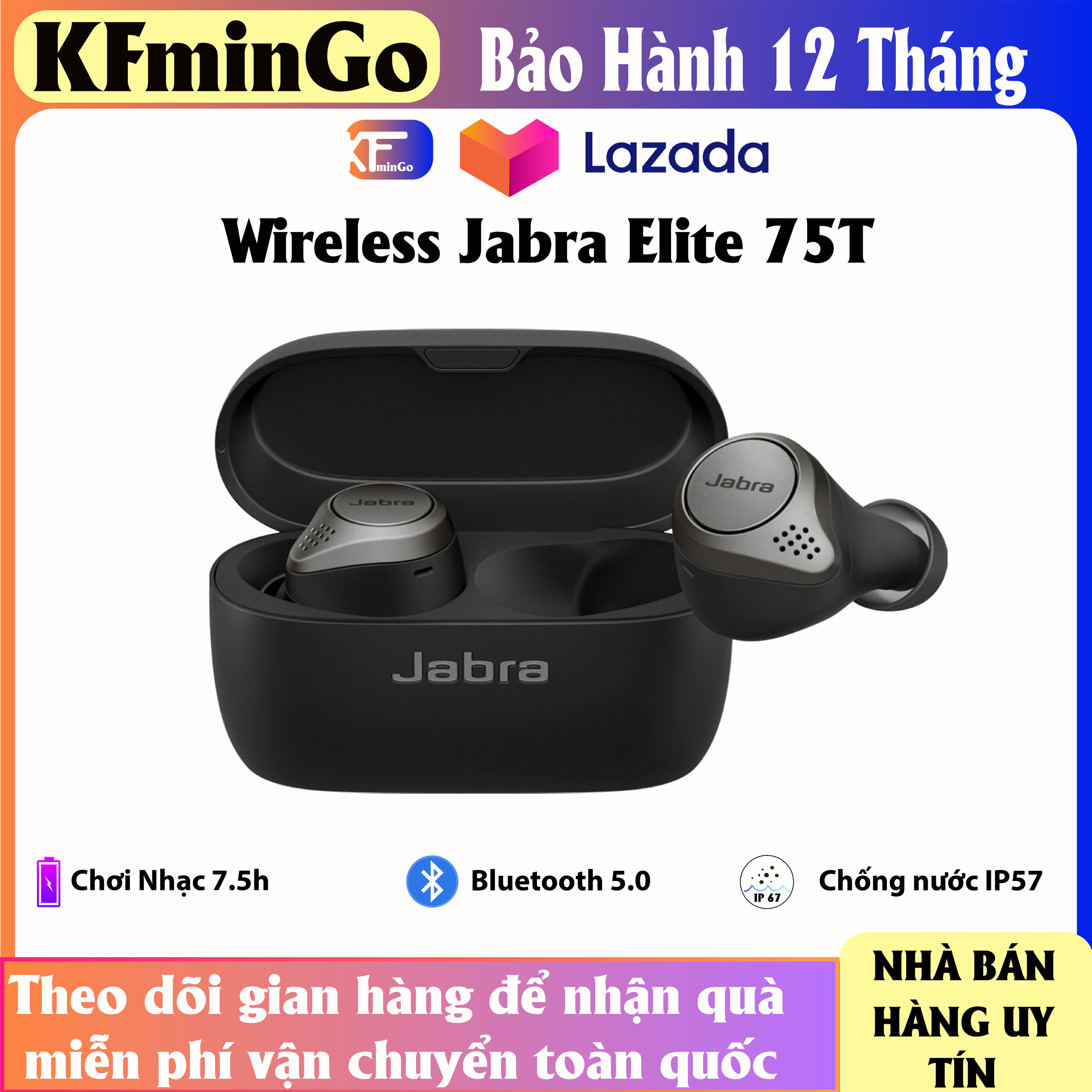 | FREE SHIP | Tai Nghe Bluetooth True Wireless JABRA Elite 75T Wireless Charging Sạc Không Dây { BẢO HÀNH ĐỔI MỚI }