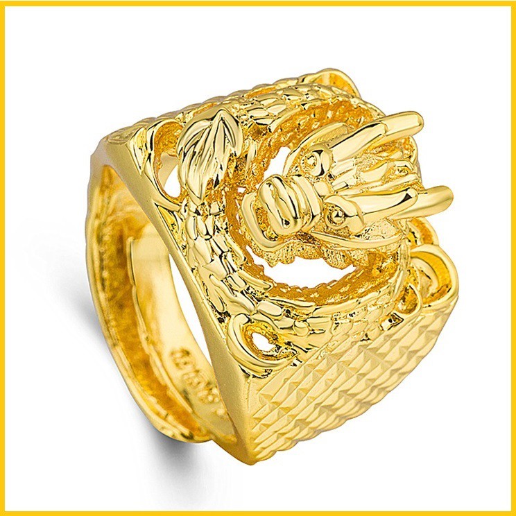 [HCM]Nhẫn điêu khắc hình rồng mạ vàng 24k không phai free size  thời trang
