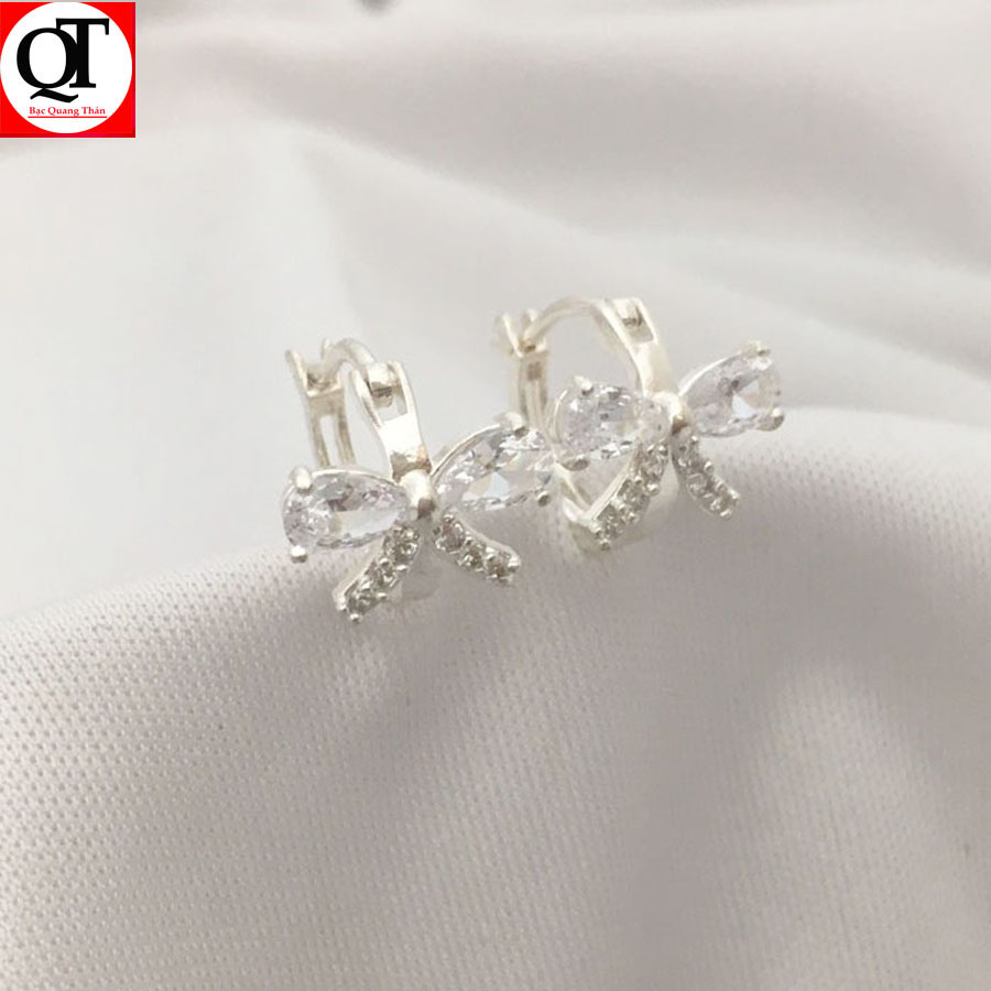 Khuyên tai nơ bướm bạc ta đính đá cao cấp trang sức Bạc Quang Thản - QTBTcn160