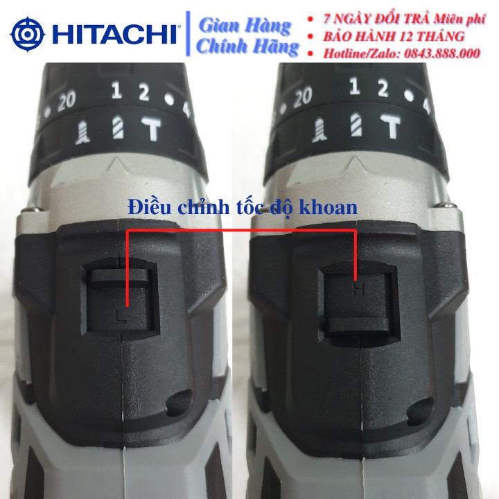 Máy Khoan Pin Hitachi Không Chổi Than Đầu 13 ly Có Chức năng Búa Pin