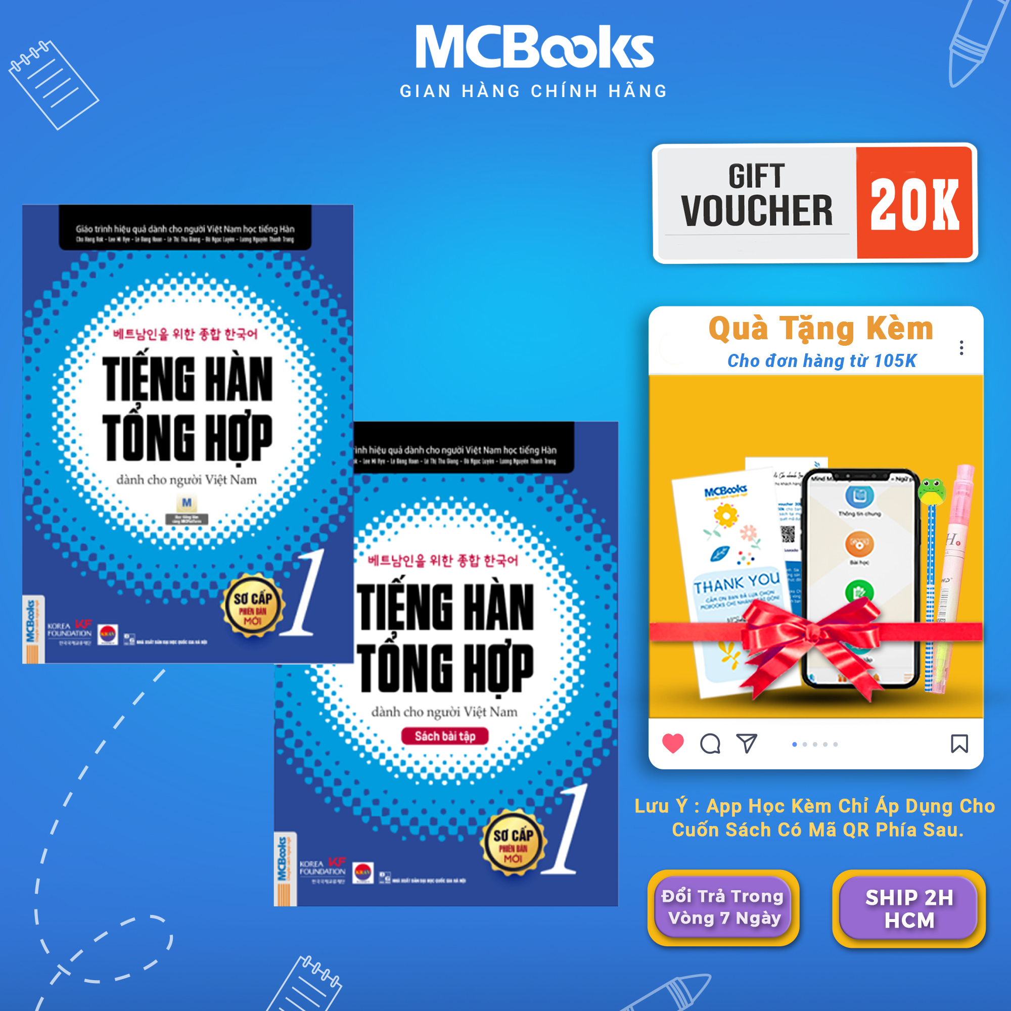 Sách - Combo Tiếng Hàn Tổng Hợp Dành Cho Người Việt Nam Sơ Cấp 1 - sách bài học và bài tập ( bản đen trắng ) - McBooks