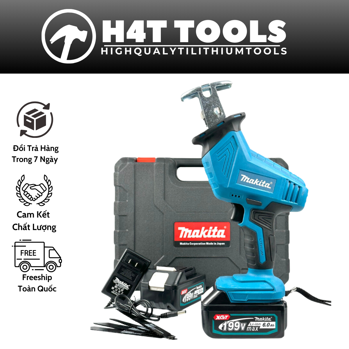 Máy cưa kiếm Makita TẶNG 4 Lưỡi cưa Sử dụng chân pin phổ thông 4cm Dụng cụ hữu ích cho việc cưa ống nhựa tỉa cành